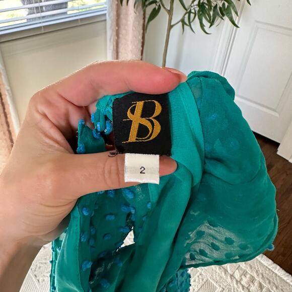 Anthropologie Sachin + Babi Flocked Speckle Silk Blend Mini Dress Teal - Picture 6 of 6